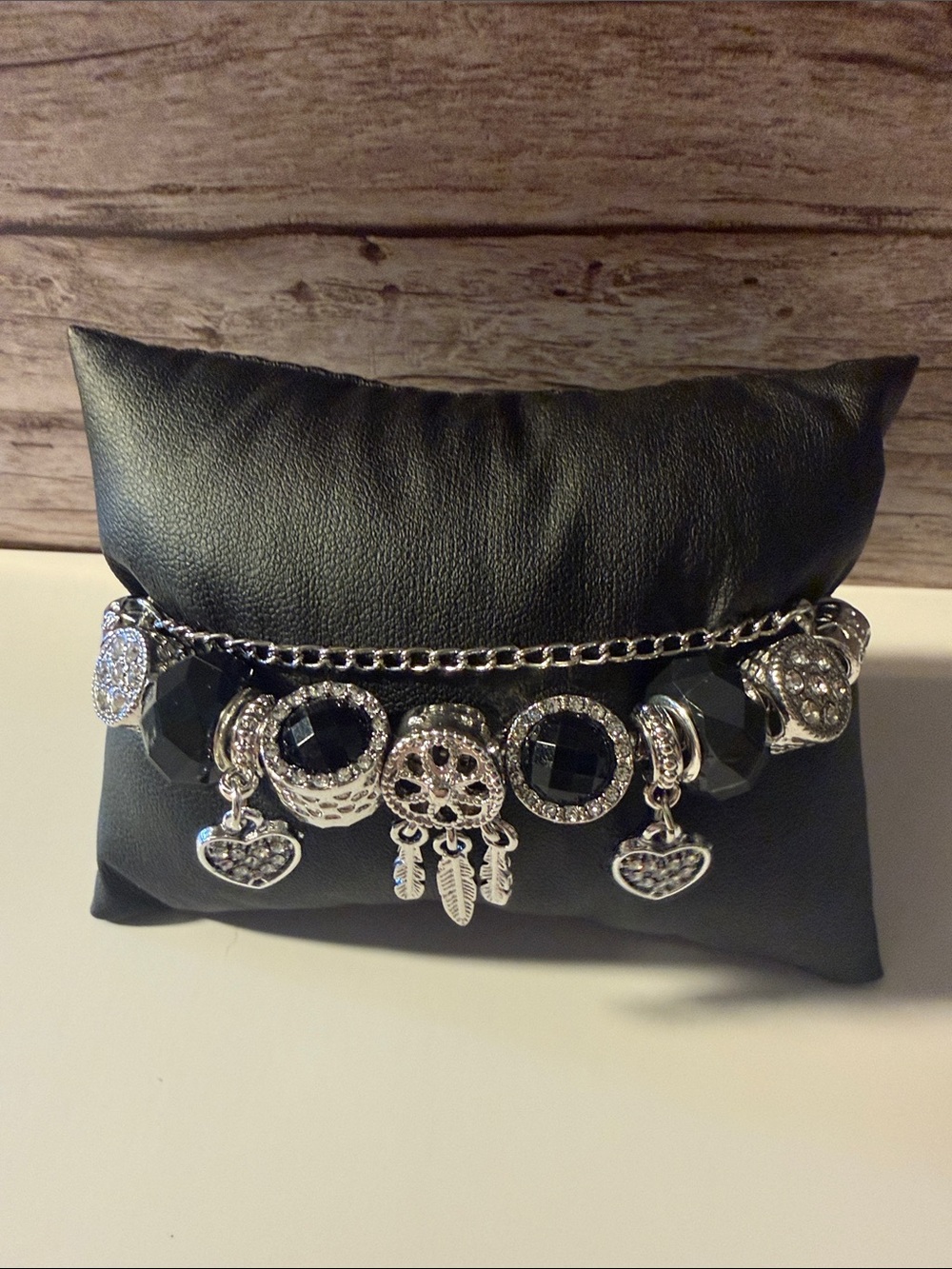 Silver  Dreamcatcher Charm Bracelet Charm Bracelet with Black Heart Charm